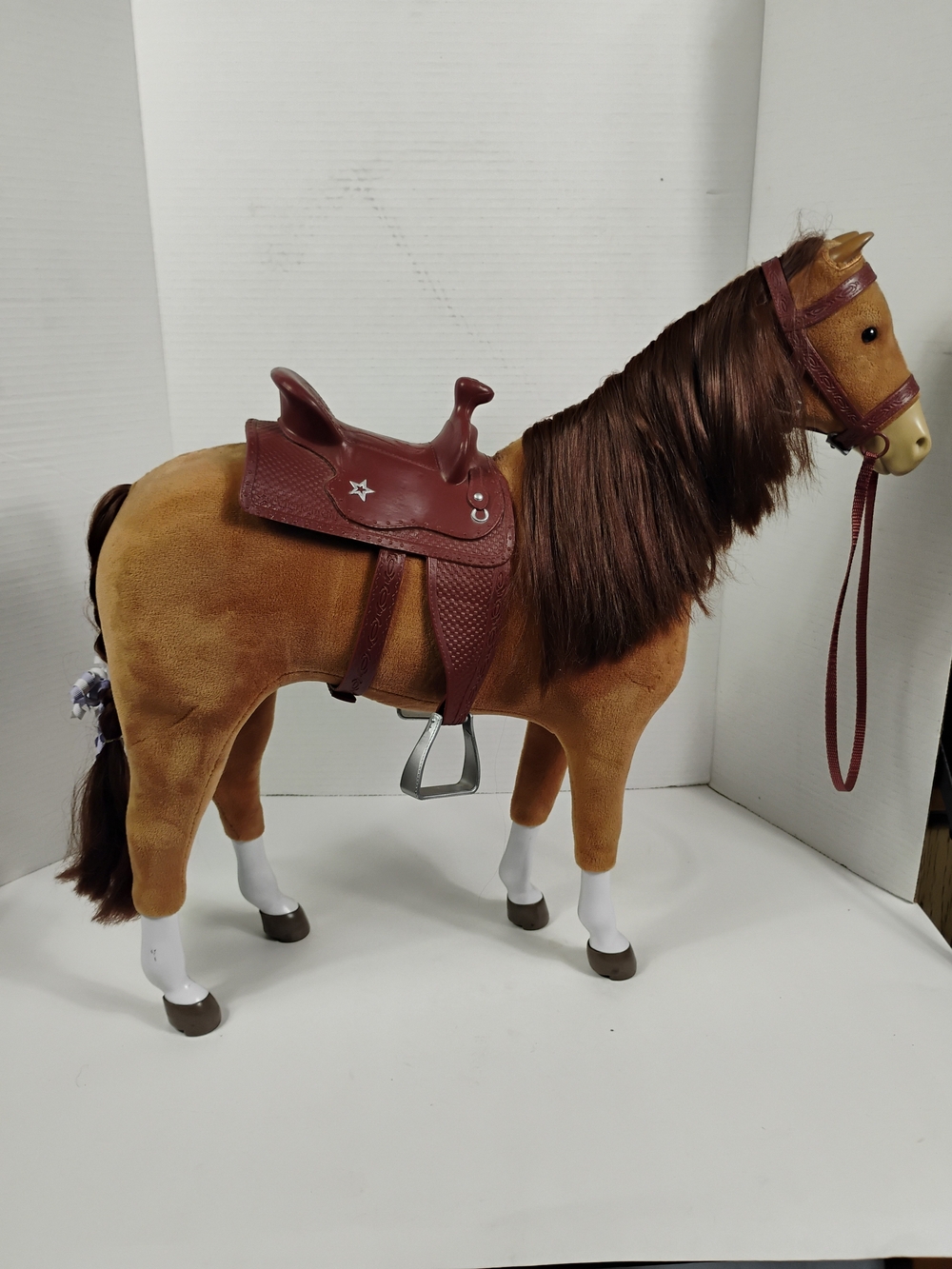 Brown Plush Toy Horse American Girl with Saddle and Reins